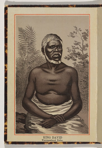 Artist: b'UNKNOWN' | Title: b'King David; Warrnambool tribe.' | Date: c.1890 | Technique: b'lithograph, printed in brown ink, from one plate; varnished'