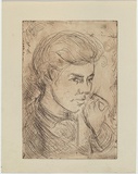 Artist: ARMSTRONG, Ian | Title: Kathleen. | Date: c.1955 | Technique: etching, printed in brown ink with plate-tone, from one  plate