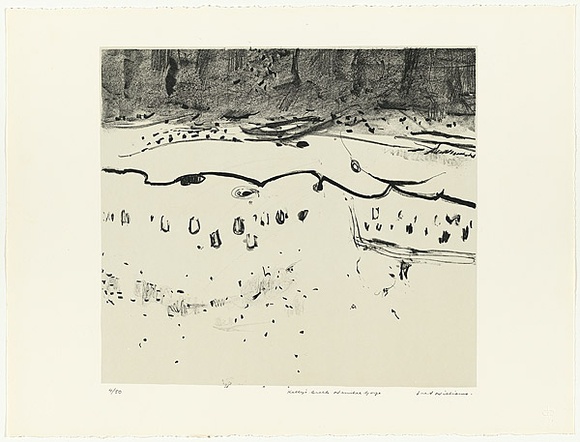 Artist: b'WILLIAMS, Fred' | Title: bKelly's Creek, Werribee Gorge | Date: 1977-78 | Technique: b'lithograph, printed on colour, from two zinc plates' | Copyright: b'\xc2\xa9 Fred Williams Estate'