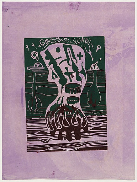 Artist: b'WORSTEAD, Paul' | Title: b'Cholera.' | Date: 1971 | Technique: b'linocut, printed in colour, from two blocks' | Copyright: b'This work appears on screen courtesy of the artist'