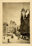 Artist: LINDSAY, Lionel | Title: Hunter Street, Sydney | Date: 1922 | Technique: etching, printed in brown ink with plate-tone, from one plate | Copyright: Courtesy of the National Library of Australia