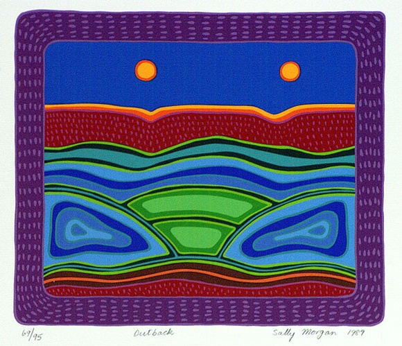 Artist: b'Morgan, Sally.' | Title: b'Outback' | Date: 1989 | Technique: b'screenprint, printed in colour, from multiple stencils'