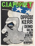 Artist: b'Charlton, Colin.' | Title: b'C.I.A. puppet. Oppose Kerr demo.' | Date: 1976 | Technique: b'screenprint, printed in colour, from four stencils'