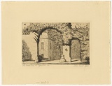 Artist: b'TRAILL, Jessie' | Title: b'Les deux portes, la Pigeoniere [the two doors, the dovecote]' | Date: 1951 | Technique: b'etching, printed in black ink, from one plate'