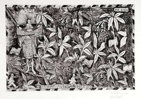 Artist: b'COLEING, Tony' | Title: b'Tahiti - Perle du Pacifique.' | Date: 1984 | Technique: b'etching and aquatint, printed in black ink, from one zinc plate'