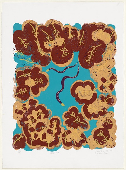Artist: Omeenyo, Fiona. | Title: Waterhole | Date: 1998, June | Technique: screenprint, printed in colour, from multiple stencils