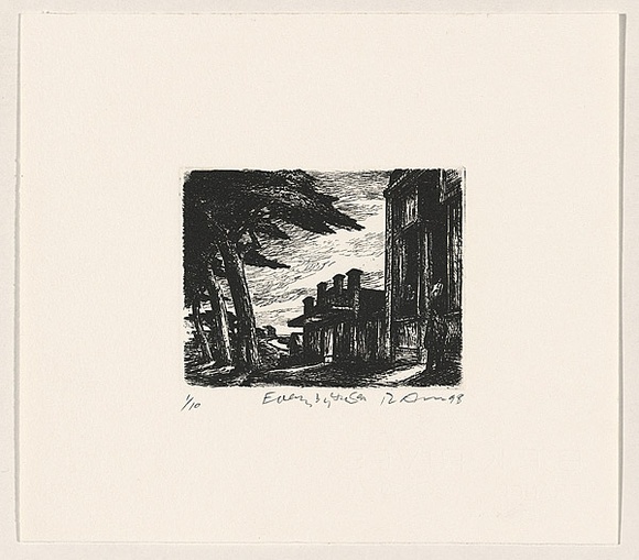 Artist: b'AMOR, Rick' | Title: b'Evening by the sea (second state).' | Date: 1998 | Technique: b'etching, printed in black ink, from one plate; second state'