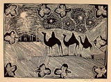 Artist: b'STREET, Mervyn' | Title: b'not titled (3 wise men - working title only)' | Date: 1995, August | Technique: b'linocut, printed in black ink, from one block'