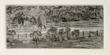 Artist: SIDMAN, William | Title: (Horses galloping on a racetrack) | Date: 1890s | Technique: etching, printed in black ink with plate-tone, from one copper plate