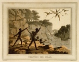 Title: b'Throwing the spear.' | Date: 1813 | Technique: b'etching and aquatint, printed in black ink, from one copper plate; hand- coloured'