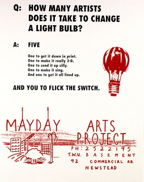 Artist: b'ACCESS 1' | Title: b'How Many Artists...' | Date: 1990 | Technique: b'screenprint, printed in black and red ink, from two stencils'