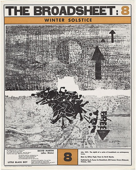 Artist: b'Broadsheet Publishers.' | Title: b'The Broadsheet 8: Winter soltice' | Date: 1971 | Technique: b'relief, printed in colour, from two blocks'