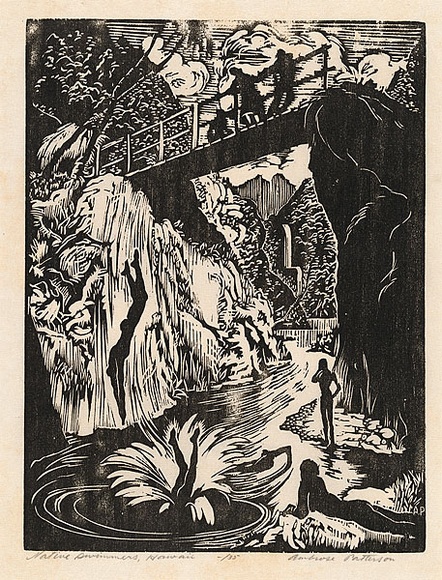 Artist: b'Patterson, Ambrose.' | Title: b'Native swimmers, Hawaii' | Date: c.1925 | Technique: b'woodblock, printed in black ink, from one block'