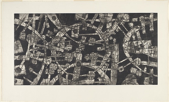 Artist: b'Kemp, Roger.' | Title: b'Complex six.' | Date: c.1976 | Technique: b'etching, printed in black ink with plate-tone, from one magnesium plate'