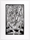 Artist: b'Dellal, Zerin.' | Title: b'The musician.' | Date: 1988 | Technique: b'linocut, printed in black ink, from one block'