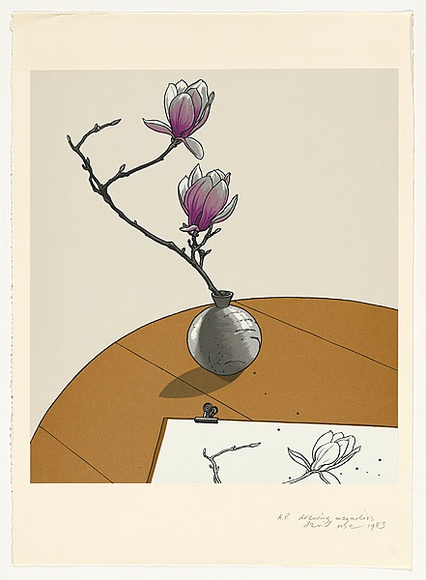 Artist: b'ROSE, David' | Title: b'Drawing magnolias' | Date: 1983 | Technique: b'screenprint, printed in colour, from multiple stencils'