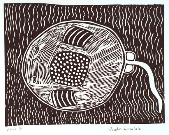 Artist: Yamalulu, Jocelyn. | Title: not titled [sting ray] | Date: 2000, March | Technique: linocut, printed in black ink, from one block