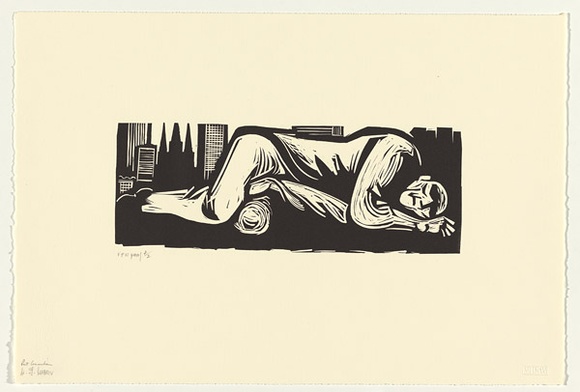 Artist: b'Counihan, Noel.' | Title: b'Sleep' | Date: 1978 | Technique: b'linocut, printed in black ink, from one block'