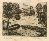 Artist: b'ROSENGRAVE, Harry' | Title: b'3 boats' | Date: 1953 | Technique: b'etching, printed in black ink with plate-tone, from one plate'