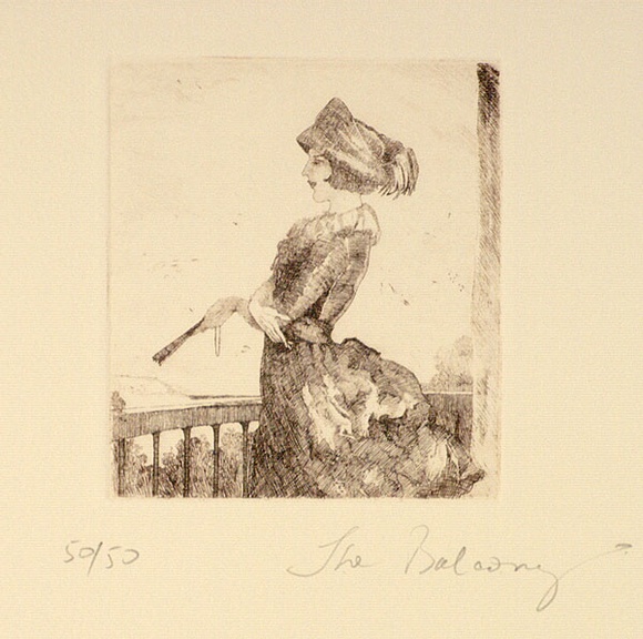 Artist: b'FEINT, Adrian' | Title: b'On the balcony.' | Date: 1922 | Technique: b'etching, printed in black ink, from one plate' | Copyright: b'Courtesy the Estate of Adrian Feint'