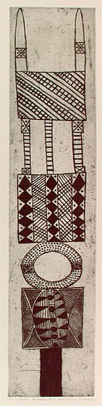 Artist: b'Wuribudiwi, John Wilson.' | Title: b'Tutini pukumani pole' | Date: 1995, November | Technique: b'etching, printed in black ink, from one plate'