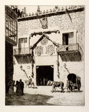 Artist: b'LINDSAY, Lionel' | Title: b'Casa del Cordon, Burgos, Spain' | Date: 1928 | Technique: b'etching, printed in warm black ink, from one plate' | Copyright: b'Courtesy of the National Library of Australia'