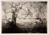 Artist: Baldwinson, Arthur. | Title: Shrine of Remembrance, Melbourne. | Date: 1930 | Technique: etching, printed in black ink with plate-tone, from one copper plate