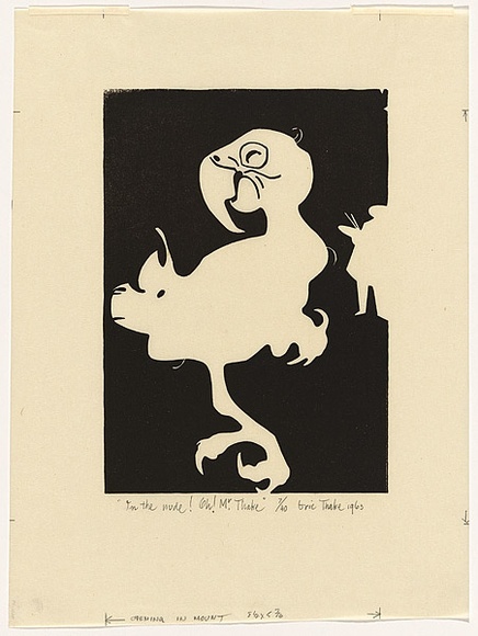 Artist: b'Thake, Eric.' | Title: b'In the Nude: Oh! Mr Thake' | Date: 1963 | Technique: b'linocut, printed in black ink, from one block'