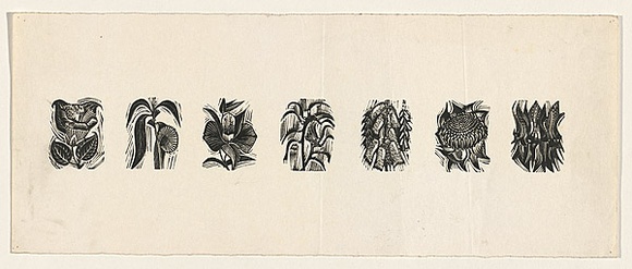 Title: b'not titled [seven flowers in a row]' | Date: 1960s | Technique: b'wood-engraving, printed in black ink, from one block'