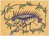 Artist: Ako, Jakupa. | Title: not titled [a bird constructs a nest]. | Date: 1983 | Technique: screenprint, printed in colour, from multiple stencils