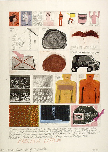 Artist: b'Moore, Mary.' | Title: b'Precious little' | Date: 1980 | Technique: b'etching and aquatint, printed in numerous colours, from twenty-one plates; with collage' | Copyright: b'\xc2\xa9 Mary Moore'