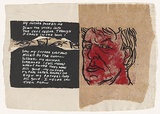 Artist: b'KOGAN, Danial' | Title: b'Childproof [page 22]' | Date: 1993 | Technique: b'linocut, printed in red and black ink, from two blocks; additional handcolouring' | Copyright: b'\xc2\xa9 Danial Lalor Kogan'