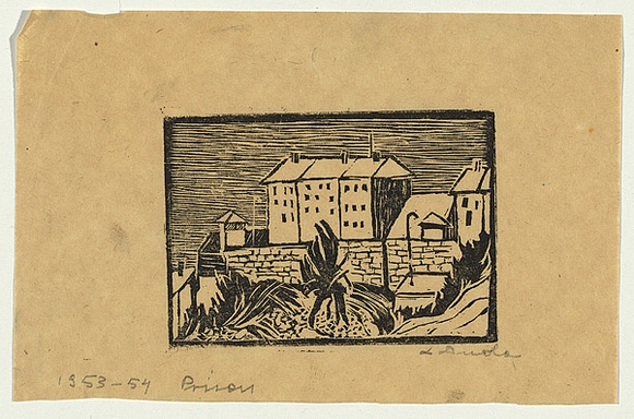 Artist: b'Groblicka, Lidia.' | Title: b'Prison' | Date: 1953-54 | Technique: b'woodcut, printed in black ink, from one block'