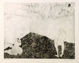 Artist: b'BALDESSIN, George' | Title: b'Urinators.' | Date: 1963 | Technique: b'etching and foul biting, printed in black ink, from one plate'