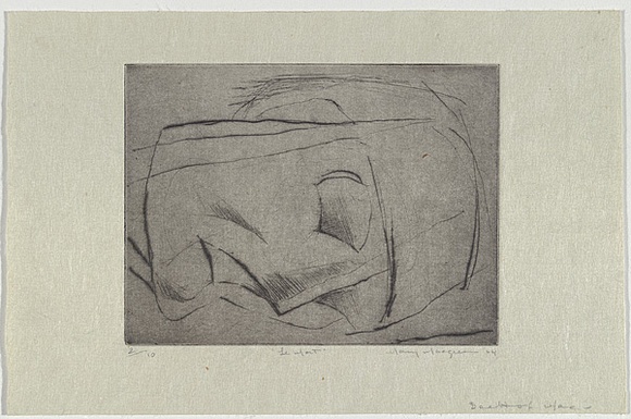 Artist: b'MACQUEEN, Mary' | Title: b'Le mort' | Date: 1964 | Technique: b'drypoint, printed in black ink with plate-tone, from one copper plate' | Copyright: b'Courtesy Paulette Calhoun, for the estate of Mary Macqueen'