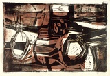 Artist: b'GLEGHORN, Tom.' | Title: b'Riverina harvest' | Date: 1960 | Technique: b'woodcut, printed in colour, from two masonite blocks' | Copyright: b'\xc2\xa9 Thomas Gleghorn'