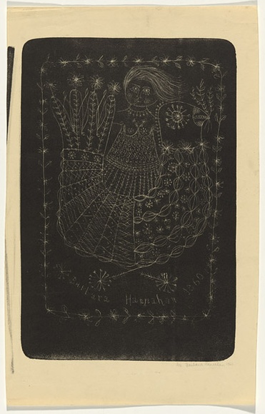 Artist: b'HANRAHAN, Barbara' | Title: b'Girl and a bird' | Date: 1960 | Technique: b'lithograph, printed in black ink, from one stone'