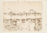 Artist: Forbes, Clem. | Title: not titled [landscape with horses]. | Date: 1970s | Technique: etching, printed in brown ink, from one plate
