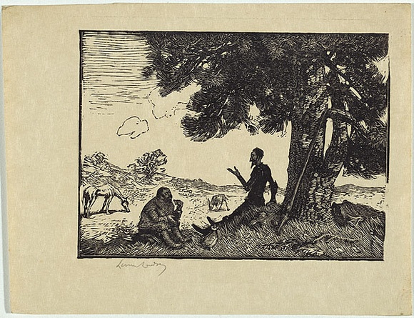 Artist: b'LINDSAY, Lionel' | Title: b'The colloquy' | Date: 1922 | Technique: b'wood-engraving, printed in black ink, from one block' | Copyright: b'Courtesy of the National Library of Australia'