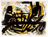 Artist: b'Kubbos, Eva.' | Title: b'Shifting from dark to light' | Date: 1962 | Technique: b'linocut, printed in colour, from mutliple blocks'