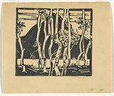 Artist: b'Barringer, Gwen' | Title: b'(Trees with mountain).' | Date: (1930s) | Technique: b'linocut, printed in black ink, from one block'