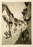 Artist: LINDSAY, Lionel | Title: Street of the Kings, Guadalupe | Date: 1945 | Technique: etching, printed in brown ink with plate-tone, from one plate | Copyright: Courtesy of the National Library of Australia