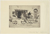 Artist: LINDSAY, Lionel | Title: Potter's shop, Kairouan | Date: 1929 | Technique: etching and foul biting, printed in black ink, from one plate | Copyright: Courtesy of the National Library of Australia