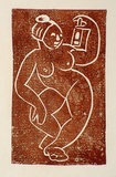 Artist: Stephen, Clive. | Title: (Nude with lantern) | Date: c.1948 | Technique: linocut, printed in reddish/brown ink, from one block