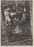 Artist: b'WALKER, Murray' | Title: b'Children playing at Kallista.' | Date: 1966 | Technique: b'woodcut, printed in black ink, from one block'