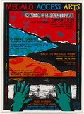 Artist: b'Megalo Access Arts Inc.' | Title: b'Megalo Access Arts, Retrospective Exhibition' | Date: 1992 | Technique: b'screenprint, printed in colour, from six stencils'