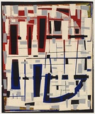 Title: b'not titled [layered quadrilateral shapes, mainly in white, blue, black and red]' | Date: 1960s | Technique: b'screenprint, printed in colour, from seven stencils'