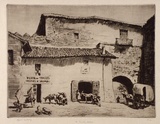 Artist: LINDSAY, Lionel | Title: A smithy, Avila, Spain | Date: 1926 | Technique: drypoint, printed in brown ink with plate-tone, from one plate | Copyright: Courtesy of the National Library of Australia