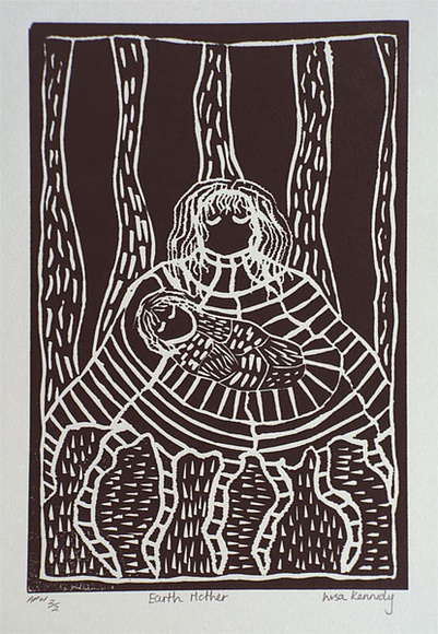 Artist: b'Kennedy, Lisa.' | Title: b'Earth mother' | Date: 2000, December | Technique: b'linocut, printed in black ink, from one block'