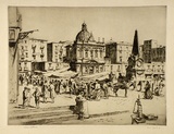 Artist: LINDSAY, Lionel | Title: The Pescheria, Naples | Date: 1928 | Technique: drypoint, printed in brown ink with plate-tone, from one plate | Copyright: Courtesy of the National Library of Australia